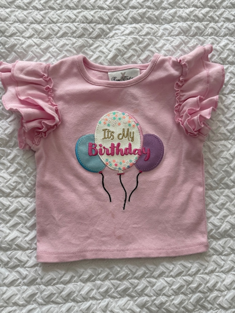 Rare Editions Pink Birthday Balloon Ruffle Sleeve Tee